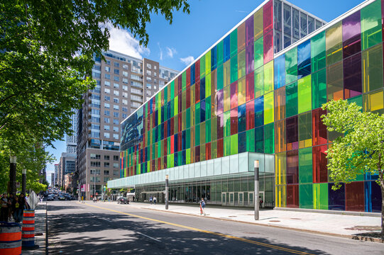 Montreal, Quebec - May 23, 2024: Modern convention Centre in downtown Montreal.