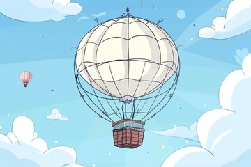 Cartoon cute doodles of a wireframe hot air balloon floating in the sky, Generative AI