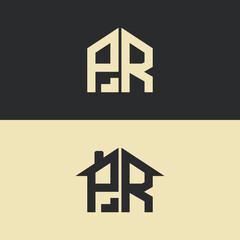 PR modern letter house and home logo design