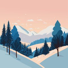 Vector winter landscape with mountains