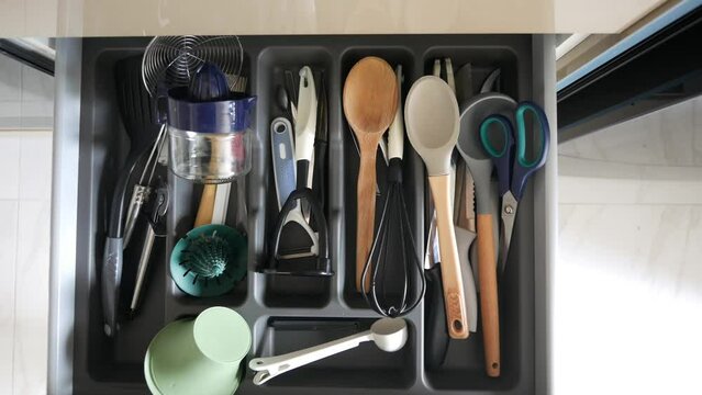 cutlery fork with knife and spoon in a drawer 