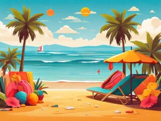 Obraz premium summer vibes, cool and holiday mode, with palm trees and ocean vibes, background design