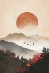 Minimalist Japandi art, zen poster with geometric shapes