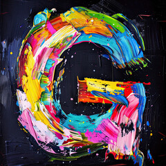 Abstract vibrant "G" painting with bold, dynamic paint strokes.
