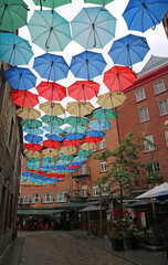 Umbrella Alley vertical - Rue du Cul-de-Sac, Quebec City, Canada
