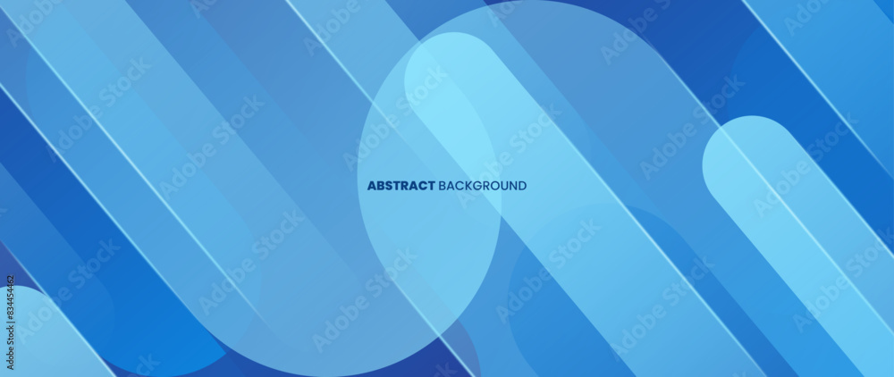 Poster abstract gradient blue background with a slanted round geometry object that creates a dynamic impres