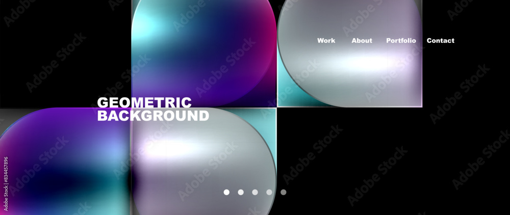 Aufkleber A captivating geometric background featuring circles and squares in shades of violet and magenta on a sleek black backdrop, reminiscent of a technologically advanced atmosphere