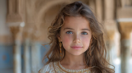 Cute Child. Faint smile with happiness. The little girl in her room. Kid. 85mm F1.2 