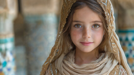 Cute Child. Faint smile with happiness. The little girl in her room. Kid. 85mm F1.2 