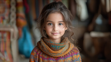 Cute Child. Faint smile with happiness. The little girl in her room. Kid. 85mm F1.2 