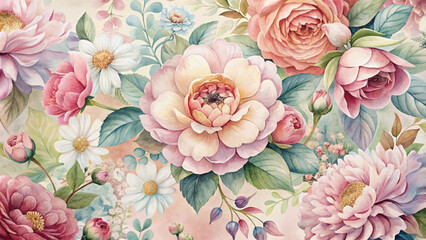 Retro style floral watercolor background