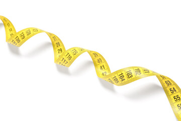 Yellow measuring tape on white background