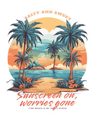 summer vibes, cool and holiday mode, with palm trees and ocean vibes
