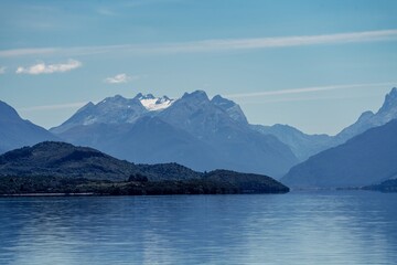 Southern Alps mountains from Lake Whaktipu, Queenstown, Otago, New Zealand.