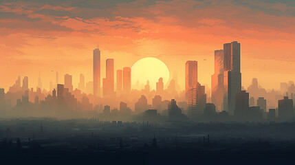 sunset over the city