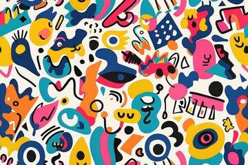 Exaggerated Cartoon Pattern Featuring Playful and Colorful Designs for Fun Projects