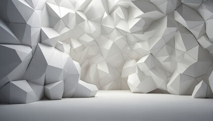 Abstract white abstract 3d  polygon textured background or Geometric shapes white textured surface.