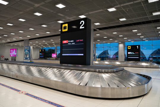 BANGKOK, THAILAND - OCTOBER 26, 2023: baggage claim area in Suvarnabhumi International Airport.
