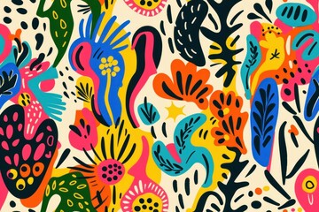Naklejka premium Vibrant Cartoon Pattern Characterized by Playful and Exaggerated Artistic Designs