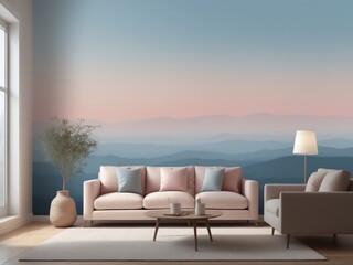 The living room is decorated with warm colors and natural materials, creating a relaxing and inviting atmosphere.
