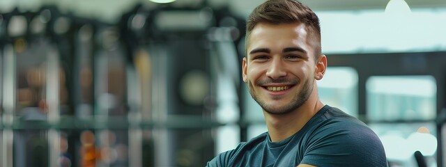 Smiling Confident Personal Trainer in Fitness Facility Promoting Healthy Lifestyle and Physical Activity