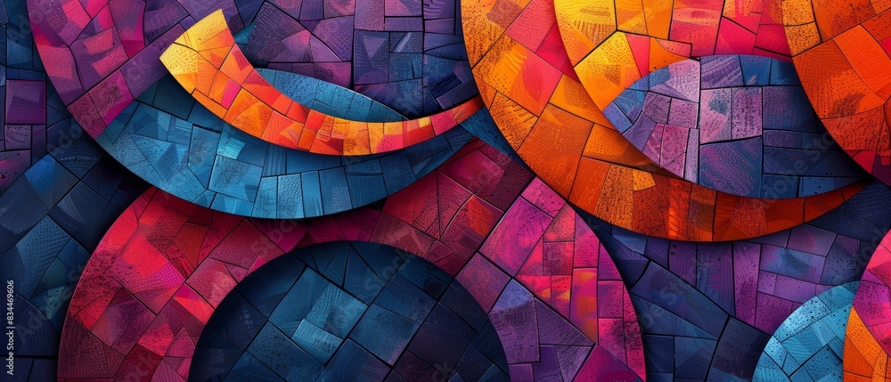Aufkleber vibrant abstract geometric pattern with colorful interlocking shapes, creating a modern and dynamic 