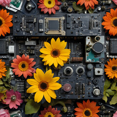 Fototapeta premium a many flowers that are on top of a motherboard