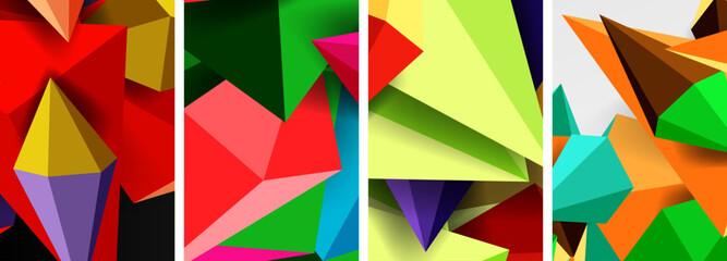 Triangle abstract concepts poster set with geometric minimal designs
