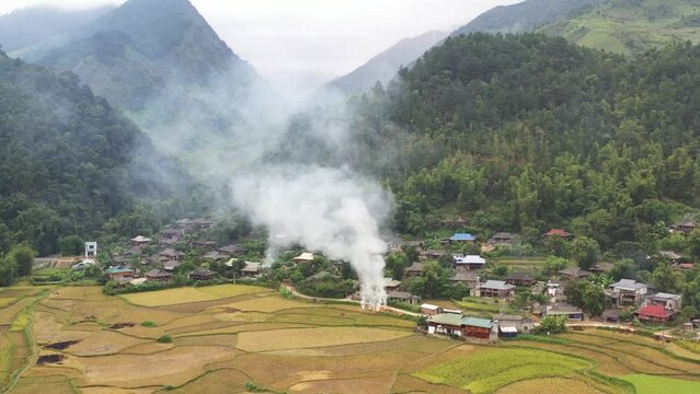 View of an ethnic minority village in Vietnam using flycam