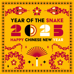 Happy Chinese new year 2025 Snake Zodiac sign, modern flat art design