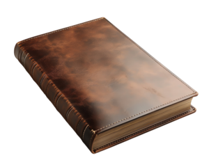 Antique book with brown leather cover, perfect for vintage collections and historical themes in stock photography.