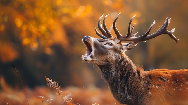 Red deer roaring rut autumn concept