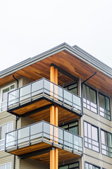 Modern apartment building with beautiful landscape in Vancouver, Canada.
