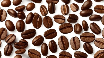 Obraz premium panoramic coffee beans isolated on white and transparent background png , coffee beans isolated on transparent png