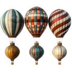 Fototapeta premium Premium air balloon set on transparent background with colorful balloons, white wall backdrop.