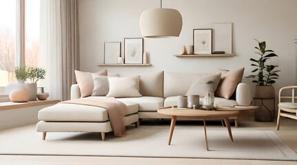 Serene Minimalist Living,Scandinavian-Inspired Design with Clean Lines, Neutral Tones, and Cozy Textures for Ultimate Tranquility
