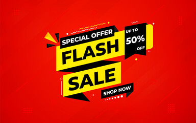 Flash Sale banner for web or social media. sale banner promotion template with discount tag. limited time offer, Get extra discount. Commercial poster, sale background vector illustration