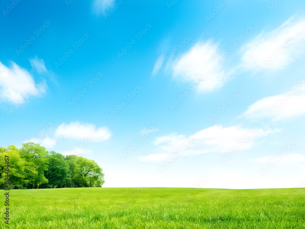 Wall mural beautiful blurred background image of spring nature with a neatly trimmed lawn surrounded by trees a