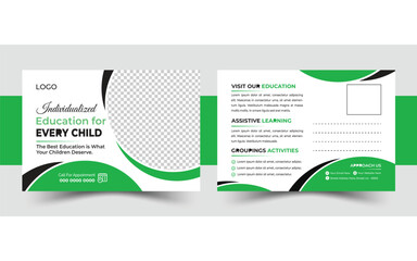 Creative and modern education admission postcard vector template design.