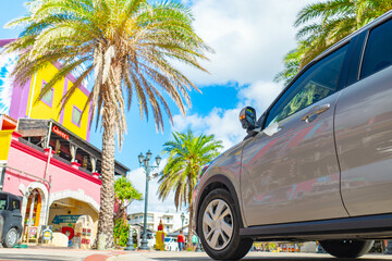 アメリカンビレッジ 沖縄観光 リゾート 旅行 南国 沖縄の風景 コピースペース ドライブ デートスポット
