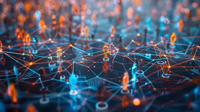 Network of interconnected people, interaction between employees and work groups, connections in the social sphere, interconnected people, connections in the social sphere, network communication.
