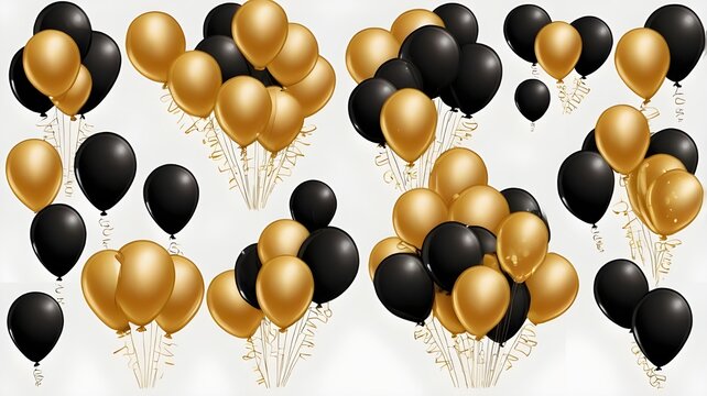 set of golden and black festival bloons in groups isolated transparent png