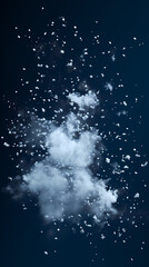 Floating snow particles on dark blue background