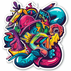 Obraz premium Productivity, Sticker, Adorable, Bold Colors, Graffiti, Contour, Vector, White Background, Detailed
