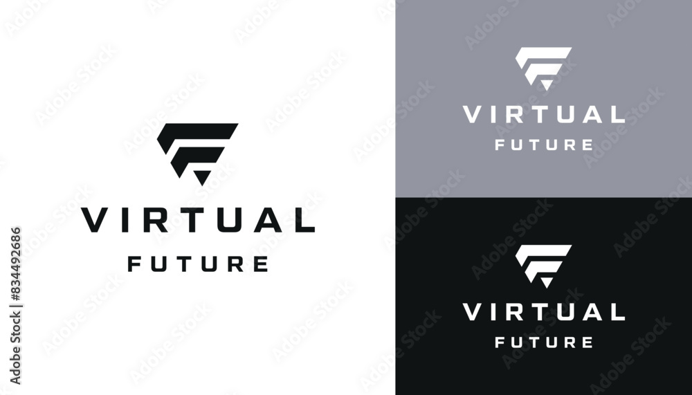 Poster initial letter v f vf with simple triangle line shape logo design