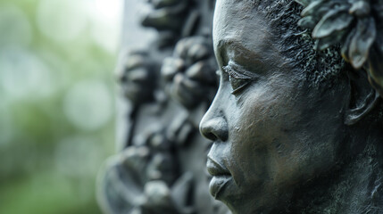 A close-up of a Juneteenth commemorative plaque or monument, honoring the history and significance of the holiday, commemorative plaque, hd, with copy space, inscription Juneteenth