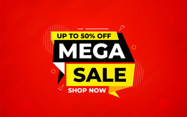 Mega sale banner template design for web or social media, Modern sale poster. discount sale banner composition with flat abstract background template vector Illustration.
