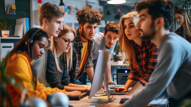Group focused on computers in office