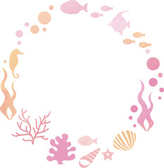 夏　海　シルエット　フレーム　飾り　あしらい　水彩　コピースペース　背景　イラスト素材