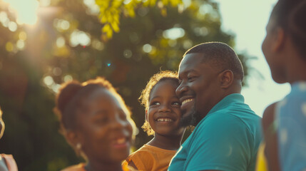 A close-up of a family gathering for a Juneteenth celebration, highlighting the joy and togetherness of the holiday, family celebration, hd, with copy space, inscription Juneteenth
